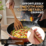 Handmade Wooden Cooking Utensils, Premium Natural Teak Wood Turner Set for Any Cookware, Long Handle Nonstick Spatula for Kitchen Use, Set of 4 AIUHI