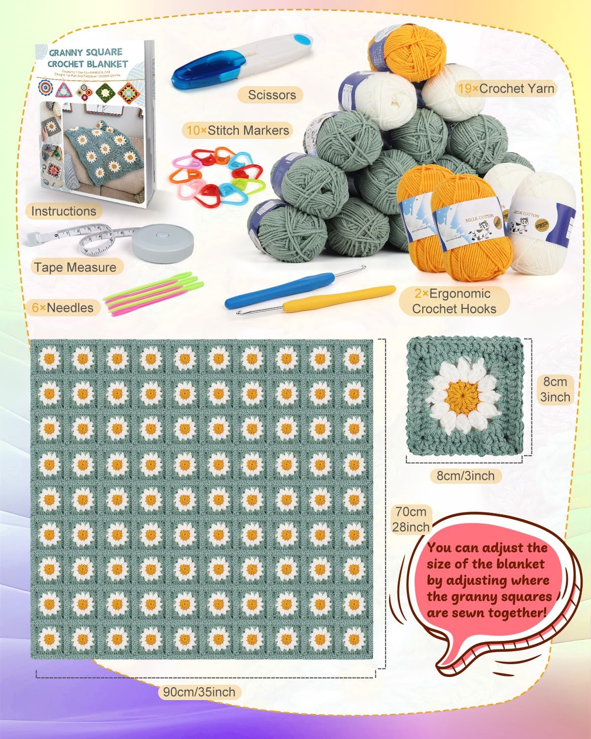 Coopay Crochet Starter Kit for Blanket, Granny Squares & Instructions, Easy Learn to Crochet for Beginners Coopay