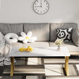 Wolawu Coffee Table Living Room Table White Center Table, Simple Modern Faux Marble Rectangular Tea Tables with Sturdy Gold Metal Frame,Industrial Wooden Coffee Table for Bedroom Home Office Wolawu
