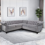 QHITTY L-Shaped Sofa, Sectional Chesterfield Couch 5-Seater Velvet Upholstered Small Accent Tufted Sofa with Rolled Armrest and Nailhead Design for Living Room, Apartment, Office (Grey) QHITTY