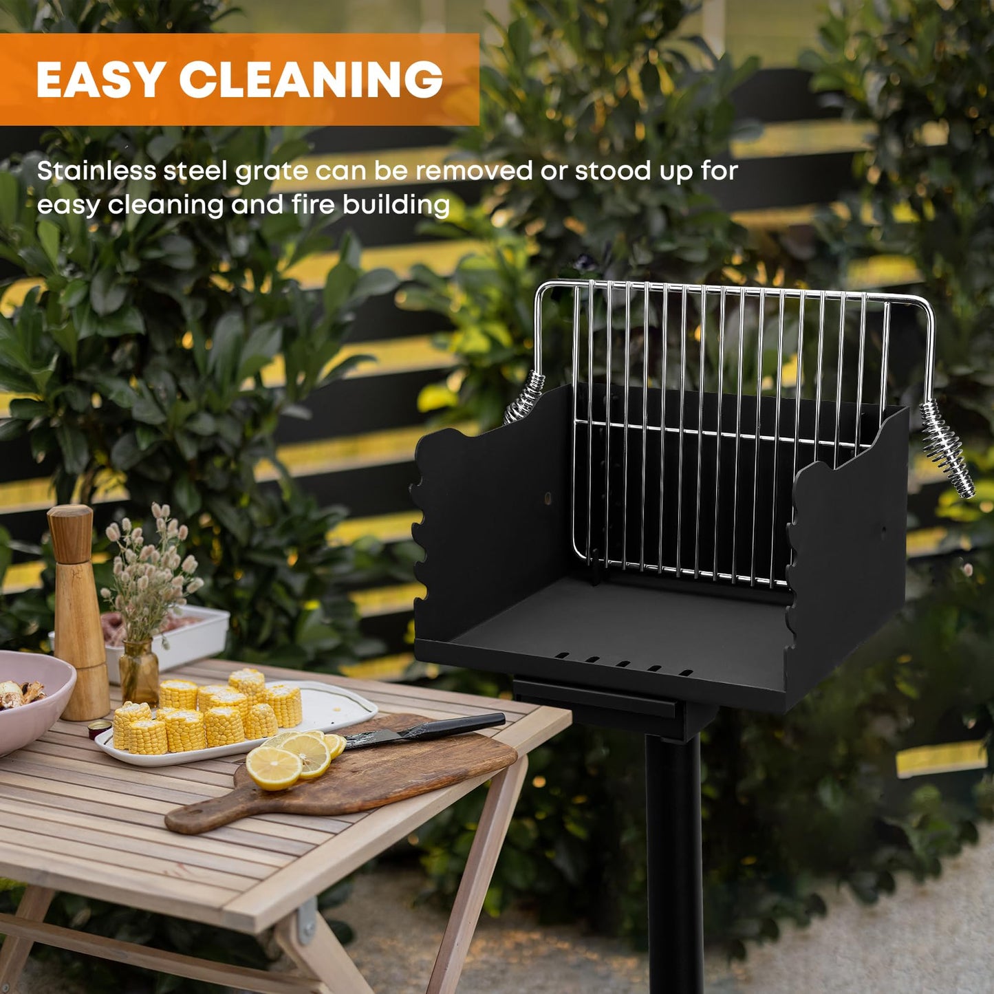 Stanbroil Outdoor Charcoal Barbecue Grill, Heavy Duty Steel Park Style Charcoal Grill with Stainless Steel Cooking Grate and Above/In Ground Base Post for Camping and Backyard