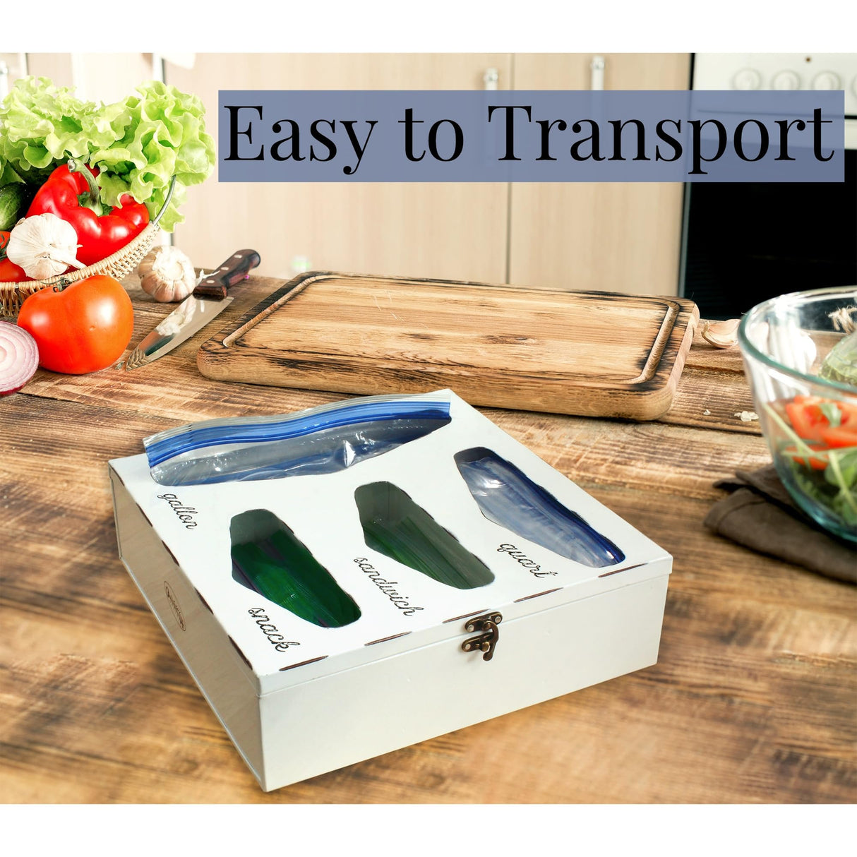 AuldHome Enamelware Kitchen Bag Organizer (White), Farmhouse Style Holder Compatible with Zipper Seal Kitchen Storage AuldHome Design