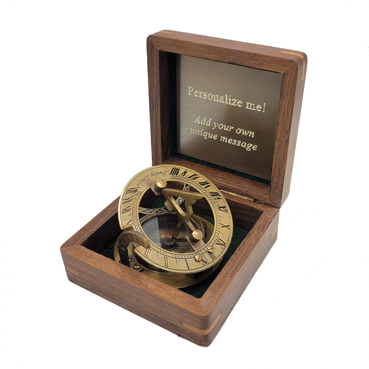 Working Antique Brass Pocket Sundial Compass | Unique Gift for Hikers, Campers, and Outdoor Enthusiasts | Optional Engraved Compass Personalized with Hardwood Box (Design My Own) Stanley London