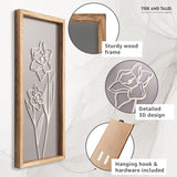 3D Wooden Floral Bathroom Wall Decor (Set of 4) Lightweight, Ready-to-Hang Framed Wall Art For Living Room, Bedroom, or Office - Premium Boho Botanical Farmhouse Decorations - Gift-Boxed Tide and Tales
