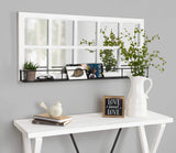 Kate and Laurel Jackson Casual Farmhouse Solid Wood 10 Windowpane Mirror with Distressed Black Metal Shelf, 40x18, Coastal White Kate and Laurel