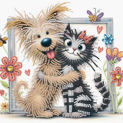 AiYuanzsh Cat and Dog Diamond Art Painting Kits for Adults, 5D Special Shape Diamond Art Kits for Beginners, Crystal Rhinestones Diamond Art Painting for Home Wall Decoration Gift 12×12 inch