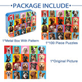LELEMON Puzzles for Kids Ages 4-6,Dog Puzzle 100 Piece Puzzles for Kids Ages 4-8 in a Metal Box, Educational Kids Puzzles Jigsaw Puzzles 100 Piece Puzzle Games Puzzle Toys for Girls and Boys LELEMON