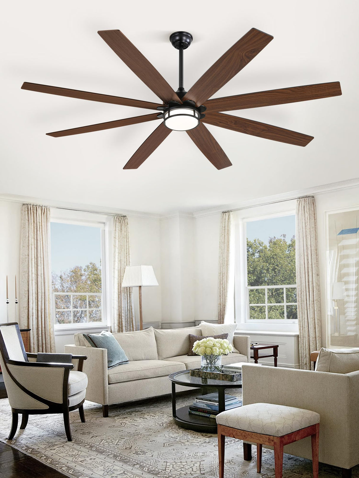 Fanbulous 72 Inch Ceiling Fans with Lights, Large Black Ceiling Fans with Remote, Farmhouse Modern Ceiling Fan Fixtures with Bright LED Light for Living Room, Bedroom, Kitchen Fanbulous