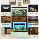 UVANIOHOM 20-29 Gallon Fish Tank Stand with Power Outlets & LED Light, Cabinet for Aquarium Stand Accessories Storage, Metal Fish Tank for Turtle Tank, 30.7" L*15.7" W Tabletop, 330LBS Capacity, Brown UVANIOHOM