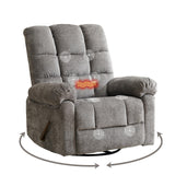 Rhevoy Swivel Rocker Recliner Chair with Heat and Massage, 26" Wide Oversized Rocker Recliner with Overstuffed Backrest,Swivel Glider Recliner for Living Room,Grey Rhevoy