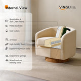 VINGLI 360°Swivel Accent Chair with Engineered Wood Base and Removable Cushion for Living Room, Bedroom, Curved Back Barrel Chair for Small Space, Upholstered Bucket Armchair, Teddy Khaki VINGLI