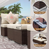 NICESOUL® 8 Pieces Plus Size High Back Brown Wicker Outdoor Furniture PE Rattan Patio Sectional Sofa Sets Sectionals Outdoor Backyard Conversation Sets Beige Cushions NICESOUL