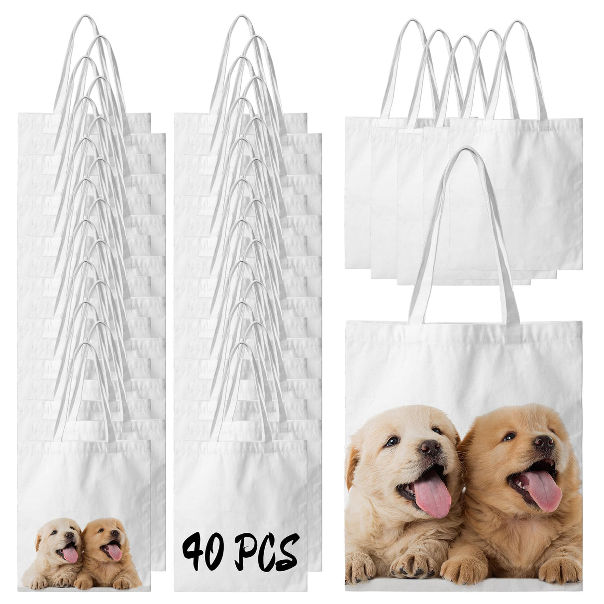 Joyclub 40 Pieces Sublimation Tote Bags Blanks Bulk Polyester Reusable Grocery Bags Canvas Tote Bags for DIY Decorating Crafting Heat Transfer Bag for Gift Joyclub