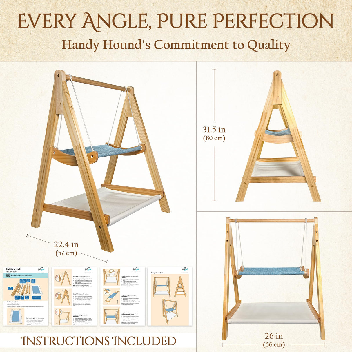 Handy Hound Cat Hammock Bed – The Premium Choice in Cat Beds for Indoor Cats Washable for Ultimate Comfort. 26" L x 21" W x 32" H Handy Hound