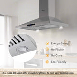 FIREGAS Range Hood 30 inch Wall Mount,450 CFM Ducted/Ductless Range Hood with Stainless Steel,Stove Hood Vent for Kitchen with 3 Speed Fan,Permanent Filters,Led Lights,Digital Touch,Charcoal Filter FIREGAS