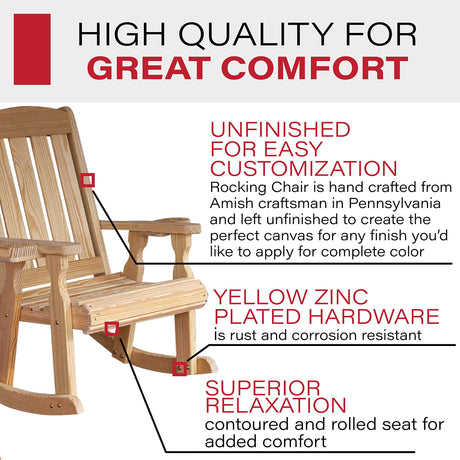 Amish Casual Heavy Duty 600 Lb Mission Pressure Treated Rocking Chair with Cupholders (Unfinished) Amish Casual