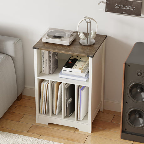 ChooChoo Record Player Stand, Vinyl Record Storage Cabinet, Turntable Stand Holds up to 160 Albums, Record Player Table Display Shelf for Living Room, Bedroom, Office, Rustic White ChooChoo