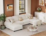 JUMMICO Sectional Couches for Living Room, U Shaped Couch with Chenille Fabric, 4 Seat Modern Sofa with Removable Pillows for Apartment and Small Space (Fabric, White) JUMMICO