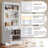 Linique Modern Tall Bookshelf with LED Light, Drawer & Open Shelves for Versatile Storage - White Linique
