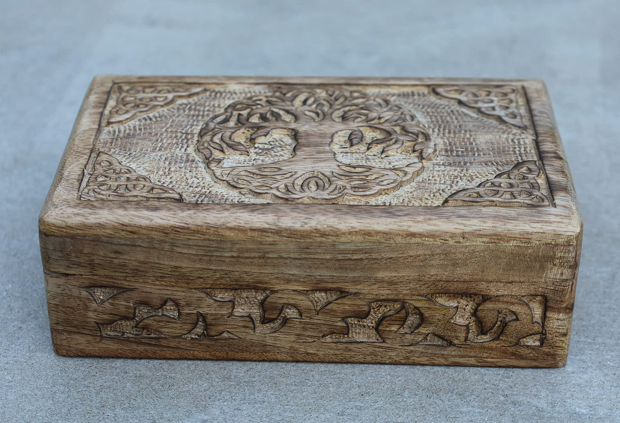 DharmaObjects Hand Carved Jewelry Trinket Keepsake Wooden Storage Box (Celtic Tree Of Life, Large) DharmaObjects