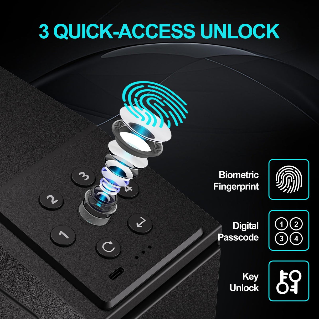 PINEWORLD Gun Safe For Handgun, Biometric Slider Bedside Handgun Safe, Pistol Lock Case for Nightstand,Sliding Door Hand Gun Safe for Pistol -with 3 Quick Access Fingerprint, PIN Code, KEY PINEWORLD