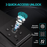 PINEWORLD Gun Safe For Handgun, Biometric Slider Bedside Handgun Safe, Pistol Lock Case for Nightstand,Sliding Door Hand Gun Safe for Pistol -with 3 Quick Access Fingerprint, PIN Code, KEY PINEWORLD