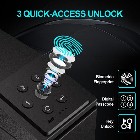 PINEWORLD Gun Safe For Handgun, Biometric Slider Bedside Handgun Safe, Pistol Lock Case for Nightstand,Sliding Door Hand Gun Safe for Pistol -with 3 Quick Access Fingerprint, PIN Code, KEY PINEWORLD