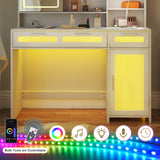 Hadulcet White Vanity Desk with Mirror and Lights, LED Vanity with Power Outlet, Makeup Vanity with 2 Drawers, 10 Storage Shelves and Acrylic Door Cabinet for Bedroom Dressing Room, 43” Hadulcet