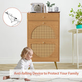 Shintenchi Shoe Rack Storage Cabinet with 2 Semi-Circular Rattan Doors and 1 Drawer, Freestanding Shoe Cabinet with Adjustable Shelf for Front Door Entrance, Hallway, Oak Shintenchi