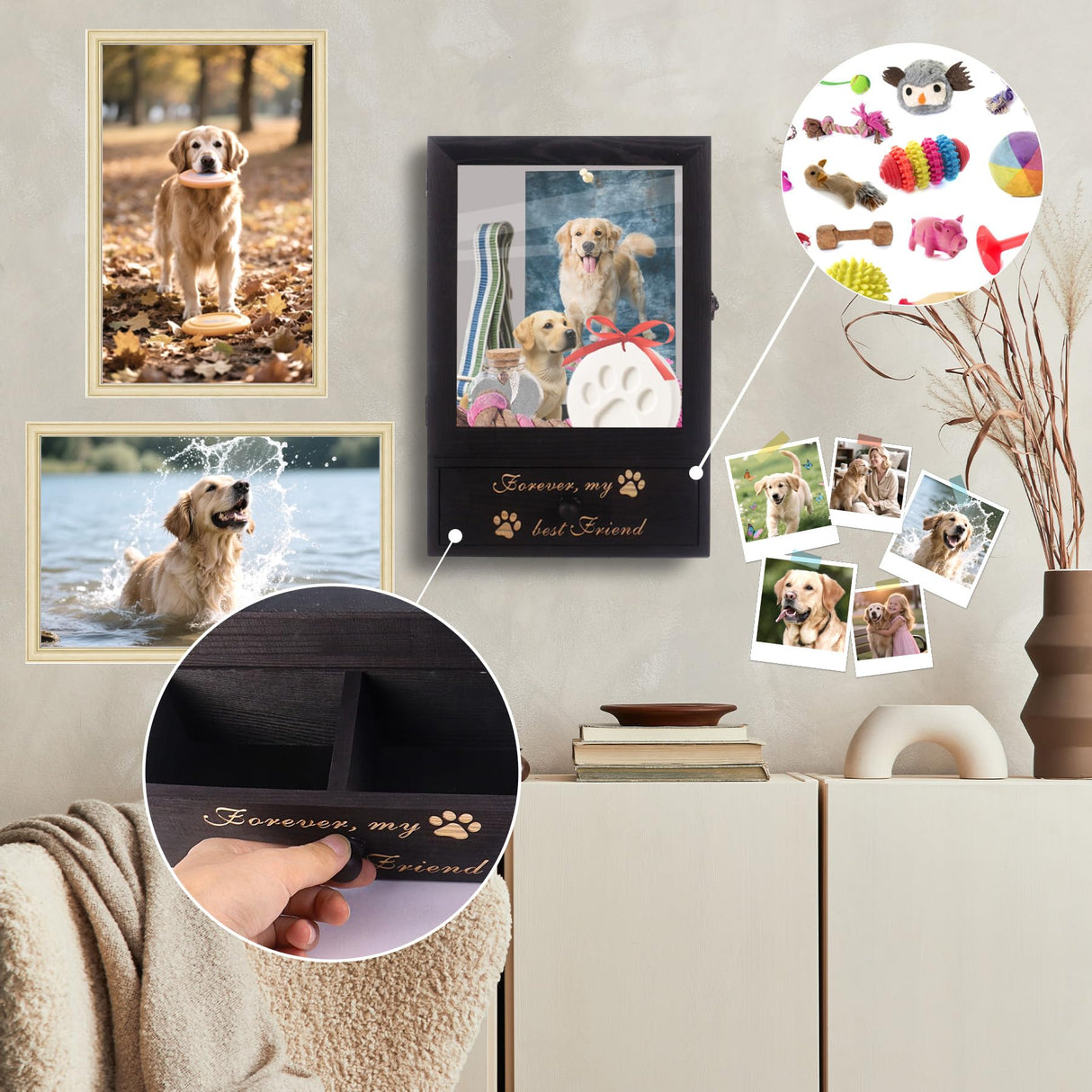 Dmnnlp Dog Memorial Shadow Box, 13.4" Pet Ashes Keepsake with Remembrance Bottle, Wall-Mountable Display Case for Dog/Cat Loss Sympathy Gifts Dmnnlp
