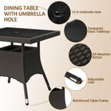 Yaheetech 5-Piece Patio Furniture Set, Outdoor Rattan 4 Dining Chairs & Tempered Glass Table with Umbrella Hole, for Garden Backyard Deck Balcony, Brown/Beige Yaheetech