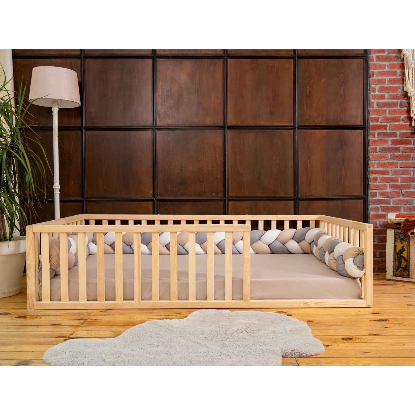 Montessori Floor Bed for Kids 27.5'' x 53'' Crib | Toodlers Floor Bed with Safety Guardrails | Pine Wood Baby Bed | Sturdy Wood Frame Bed for Girls and Boys (Crib, Height : 19 Inches) - WoodArtSupply