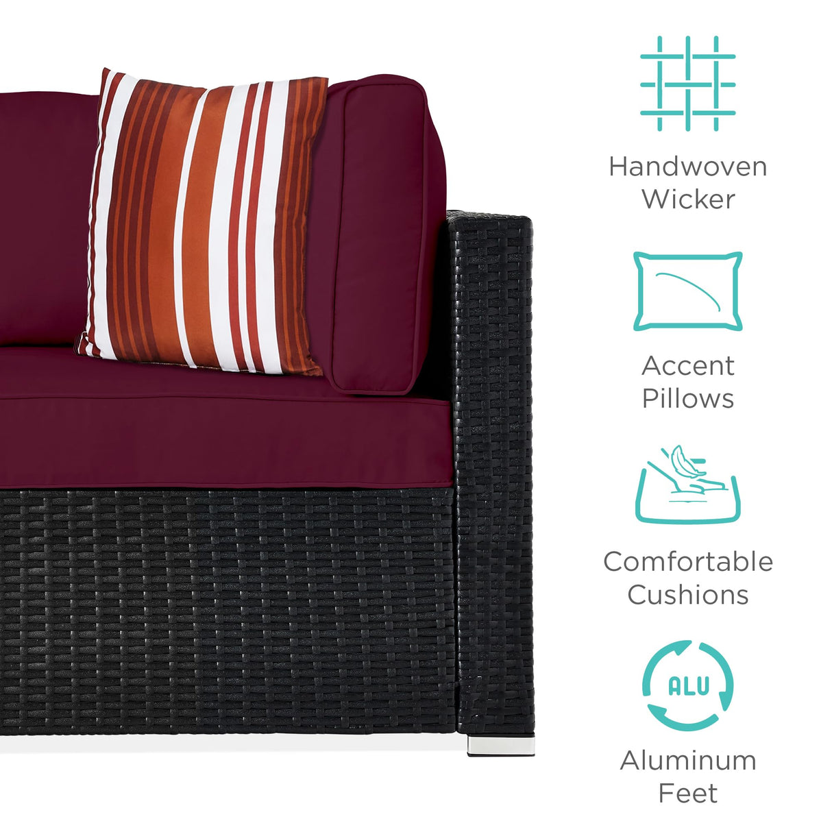 Best Choice Products 7-Piece Modular Outdoor Sectional Wicker Patio Conversation Set w/ 2 Pillows, Coffee Table, Cover Included - Black/Deep Burgundy Best Choice Products