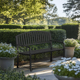 GUINGFUN 50" Outdoor Bench, Heavy-Duty Metal Frame Graden Bench, Weatherproof Patio Park Bench for Front Porch, Park, Yard, Patio GUINGFUN