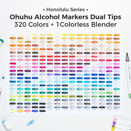 Ohuhu Alcohol Markers Brush Tip - 320-color Double Tipped Art Sketch Marker Set for Artists Adults Coloring Illustration -Brush & Chisel Dual Tips - Honolulu Series of Ohuhu Markers - Refillable Ink Ohuhu