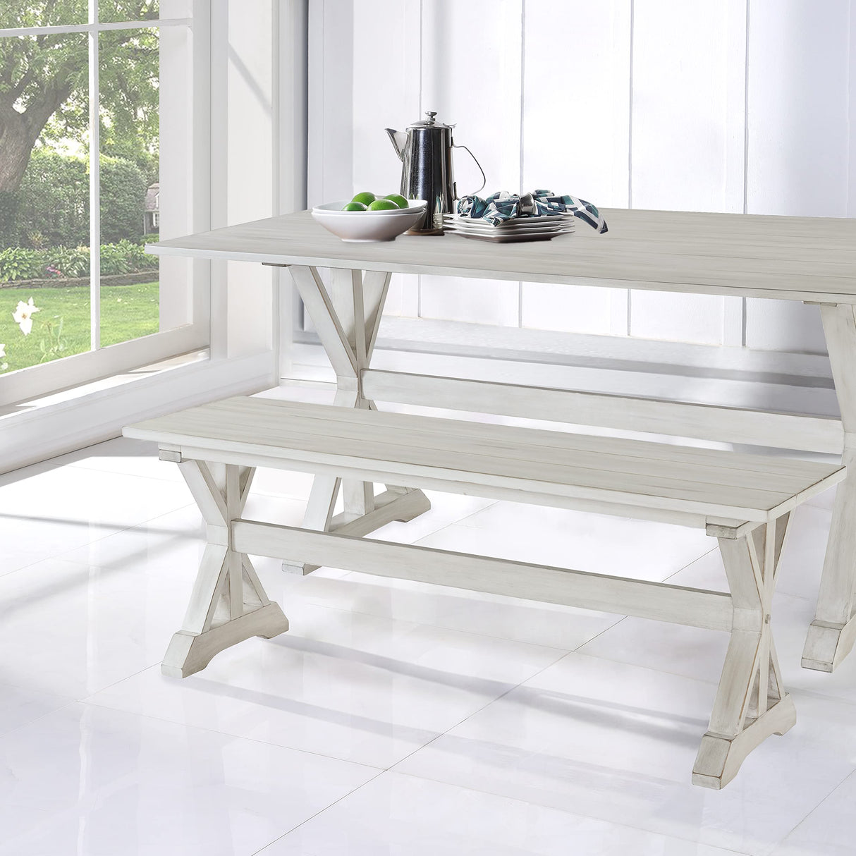 Boraam Jamestown Bench, Dining Height, Antique White Boraam