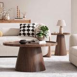 win2win Nesting Coffee Table Set of 2, Mid Century Modern Coffee Table with Wood Grain Veneer, Fluted Round Tea Table and End Table Set, Minimalist Center Tables for Living Room, Office, Walnut win2win