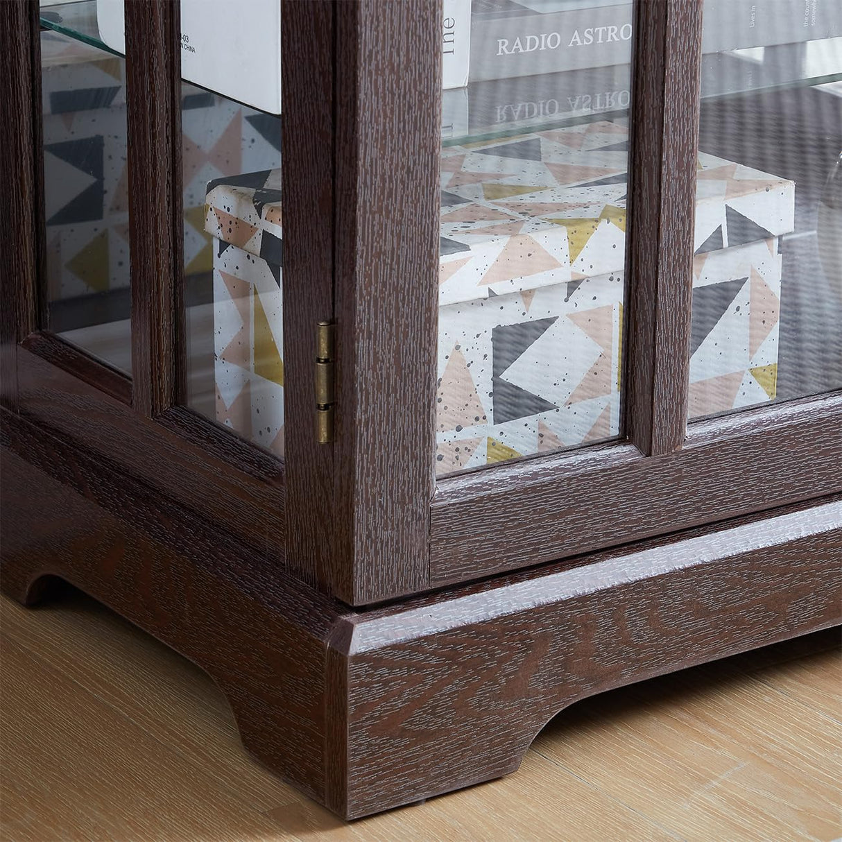 YiaFurio Antique Display Cabinet with Glass Doors & Lights & Adjustable Shelves,Corner Curio Cabinet with Wood Frame for Kitchen,Living Room,Office Light Bulb Include YiaFurio