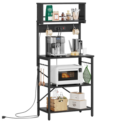 Bestier Rustic Kitchen Bakers Rack with Power Outlets & Adjustable Height - WoodArtSupply