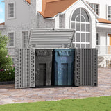 ZZM Outdoor Storage Shed Diamond Texture 4x3FT Horizontal Shed | 34 Cu.Ft Waterproof Resin Cabinet with Double-Wall | UV-Resistant & Lockable for Garden Tools, Bikes, Patio Furniture (Grey-White) ZZM