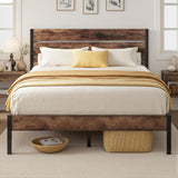 Lifezone Queen Bed Frame with Headboard and Footboard, Metal Queen Bed Frame with Under-Bed Storage, All-Metal Support System, No Box Spring Needed, Easily Assemble, Rustic Brown Lifezone