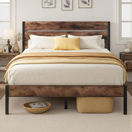 Lifezone Queen Bed Frame with Headboard and Footboard, Metal Queen Bed Frame with Under-Bed Storage, All-Metal Support System, No Box Spring Needed, Easily Assemble, Rustic Brown Lifezone