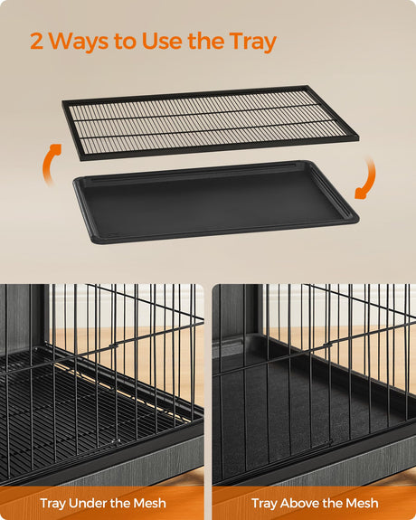 Feandrea Dog Crate Furniture, Side End Table, Modern Kennel for Dogs Indoor up to 70 lb, Heavy-Duty Dog Cage with Multi-Purpose Removable Tray, Double-Door Dog House, Ink Black UPFC003B01 Feandrea