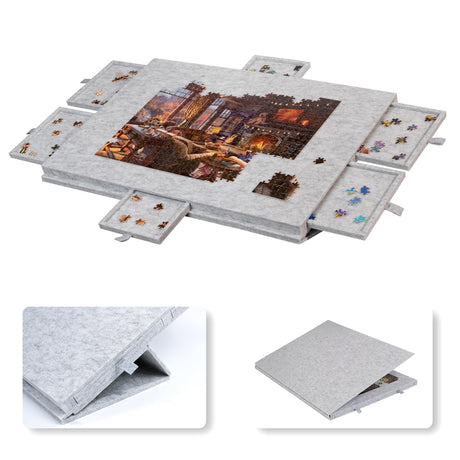 Lavievert Tilting Puzzle Board with 2-in-1 Designed Stand & Cover, Super Lightweight Felt Puzzle Plateau with 6 Drawers, Portable Jigsaw Puzzle Table for Games Up to 1000 Pieces - Light Gray LAVIEVERT