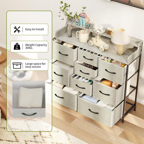 ErgoDesign 9 Drawers Dresser with Hooks, Dressers for Bedroom, Living Room, Hallway, Nursery (Greige) ErgoDesign