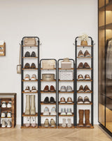 Hzuaneri 8 Tiers Vertical Shoe Rack, Narrow Shoe Tower, Tall Shoes Shelf with 2 Hooks, Adjustable Shelves, Corner Shoes Shelves for Small Spaces, Entryway, Living Room, Rustic Brown SR04301B Hzuaneri