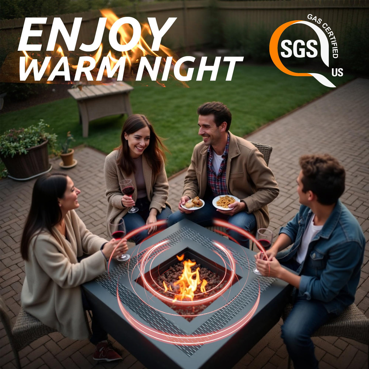 NIGOME Propane Fire Pit Table,Out Door Fire Pits & Fireplaces,Gas Fire Pit with Lid and Lava Rock.Square Black Fire Pit Table on Patio Deck & Garden Backyard. (Raven‌ Black, 28-inch) Nigome