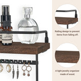 Mkono Hanging Jewelry Organizer Wall Mounted Jewelry Organizer Necklace Holder with Rustic Wood Shelf, Ring Display Box, Ear Studs Earring Holder Bracelet Organizer Mkono