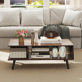 Giantex Coffee Table with Storage, Mid Century Modern Center Table for Living Room, Rectangle Tea Table with Open Storage Shelf & Floor-Anti-Scratching Tapered Metal Legs, Rustic Brown (Rustic Brown) Giantex