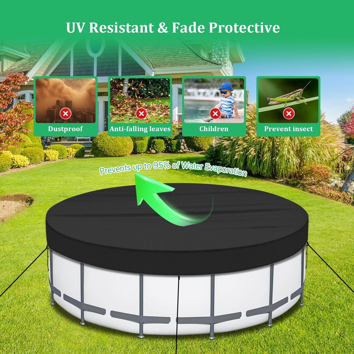 RICHIE 18FT Pool Cover, Round Solar Cover for Above Ground Pool, Heavy Duty 420D Oxford Waterproof Cover, Perfect to Keep Swimming Pool Clean RICHIE